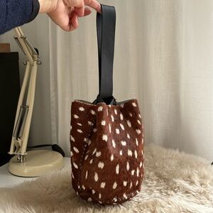 Deer-Print Ponyhair Bucket Bag NWT